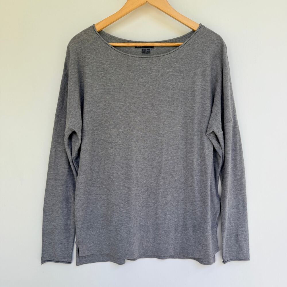 Vince Gray Knit Sweater Women's Small Long Sleeve Cotton Boatneck Pullover